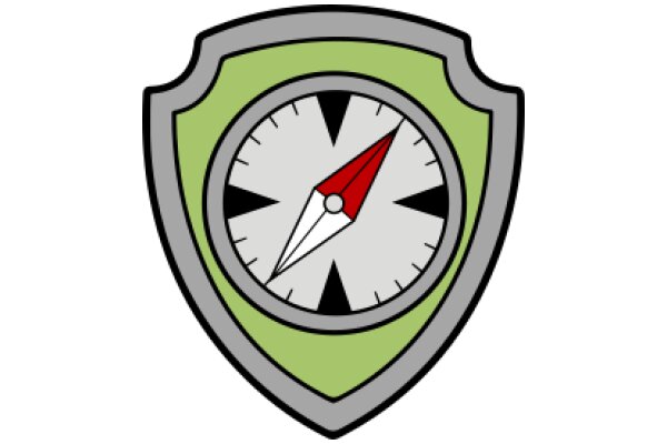 A Vibrant Compass with a Red Pointer, Enclosed in a Shield-like Emblem