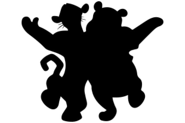 A Silhouette of Two Cartoon Animals Embracing Each Other