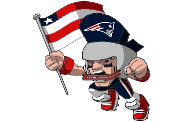 Celebrating Patriotism: A Cartoon Character in Football Gear Waving an American Flag