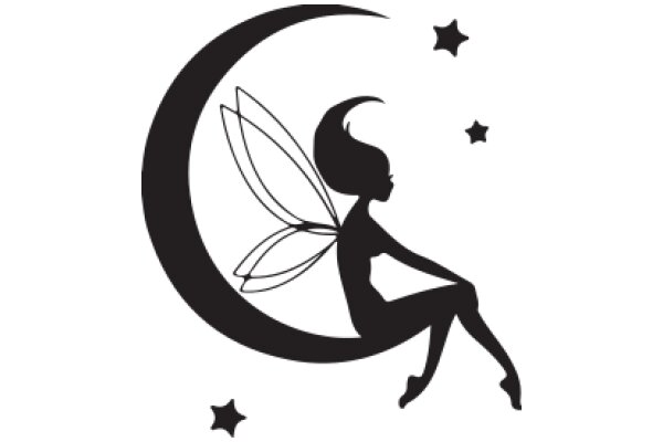 Silhouette of a Ballerina with a Crescent Moon and Stars