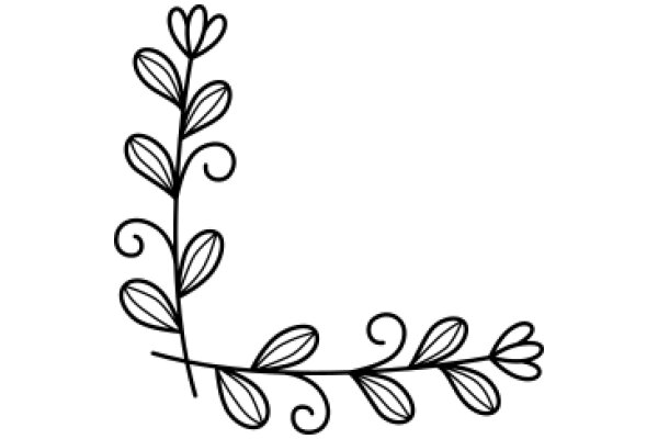 Elegant Black Line Drawing of a Flower Stem with Leaves