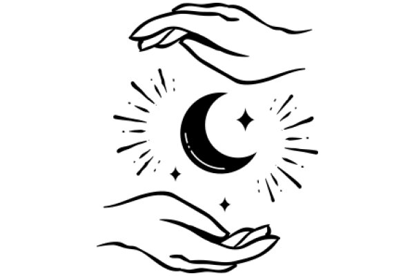 A Symbolic Illustration of Hands and a Moon