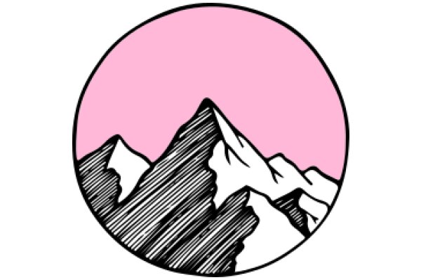 A Pink and White Illustration of a Mountain Range