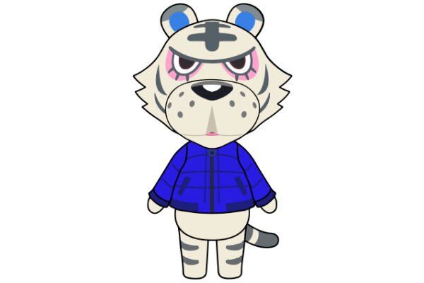 A Playful Tiger Character with a Blue Jacket and Pink Eyes