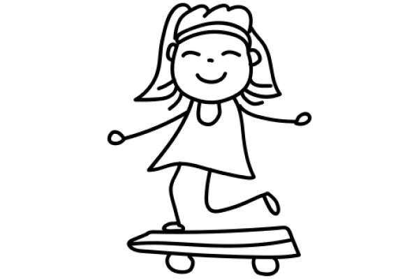 A Joyful Skateboarder: A Line Drawing of a Girl on a Skateboard