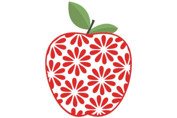 Vibrant Red Apple with a Green Leaf and Floral Design