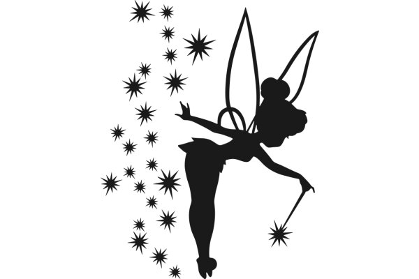 Silhouette of a Tinkerbell-like Figure Amidst a Starry Sky