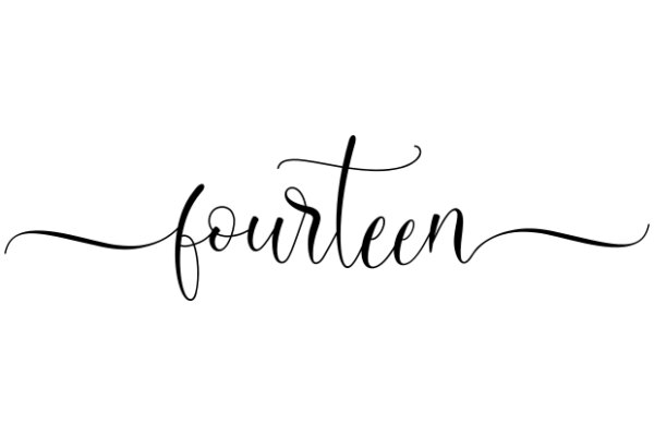 Elegant Black Calligraphy of the Word 'Fourteen' on a White Background