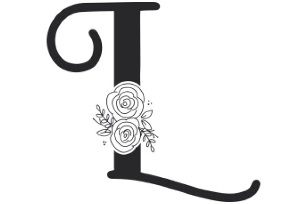 Stylized Letter 'T' with Rose Flower Decoration