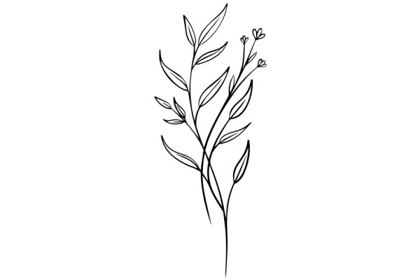 Elegant Line Drawing of a Plant with Flowering Branches