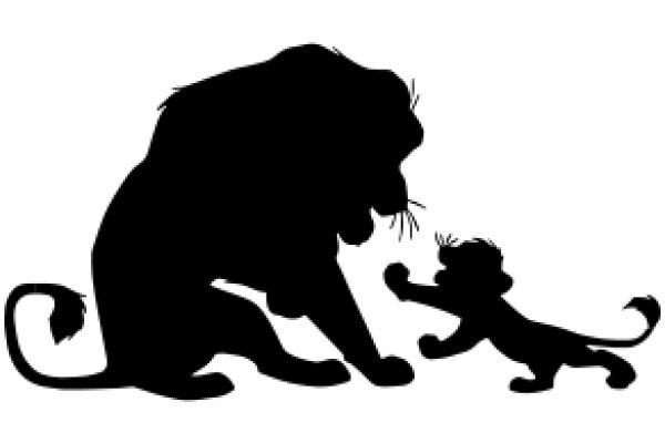 A Playful Interaction: A Lion and a Lion Cub in Silhouette