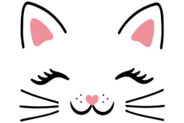 Whimsical Pink Cat with Black Whiskers and Eyes