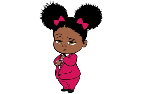 A Stylish Cartoon Character in a Pink Suit and Pink Hair Bow