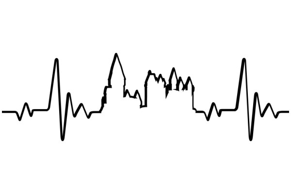 Electrocardiogram Signal with City Skyline Silhouette