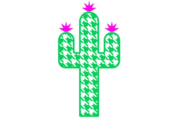 Vibrant Cactus Design with Pink Stars and Green Background