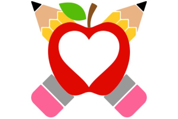 A Colorful Apple with Pencils and a Heart