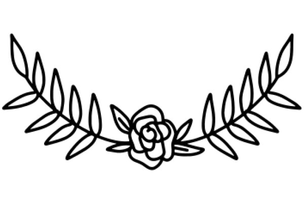 A Simple Line Drawing of a Rose with Leaves