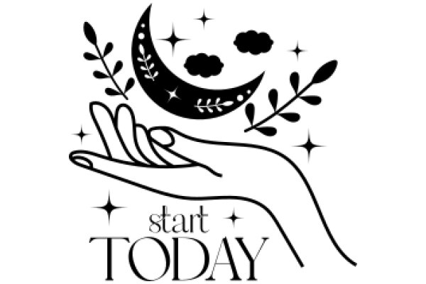 Start Today: AHand Holding a Crescent Moon with Stars and Plants