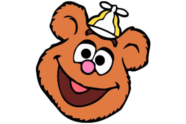 A Delightful Cartoon Character: A Smiling Brown Bear with a Yellow Hat