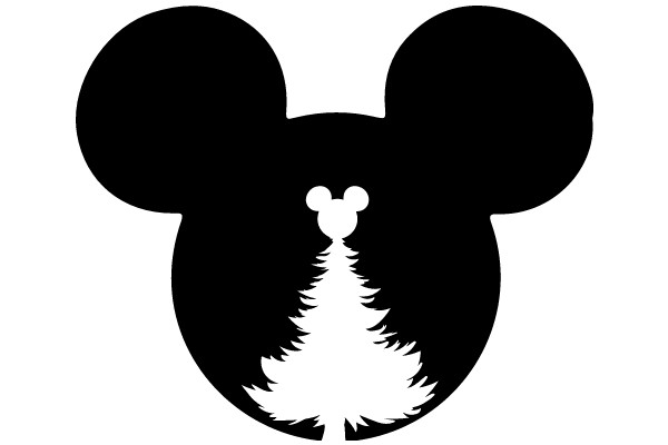 A Silhouette of Mickey Mouse with a Christmas Tree in His Mouth