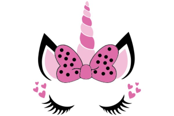 Whimsical Pink Unicorn with Black Eyelashes and Polka Dot Bow