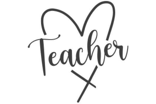 Elegant Black Logo of the Word 'Teacher' with a Heart Design