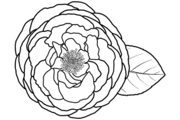 Stylized Rose with Leaf, Line Art