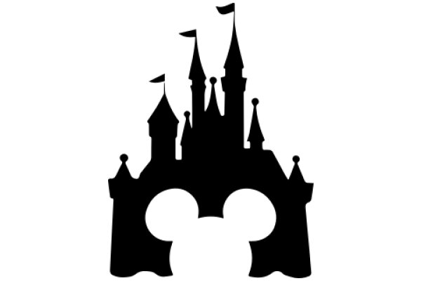 Silhouette of a Castle and Towers with Flags and Mickey Mouse Ears