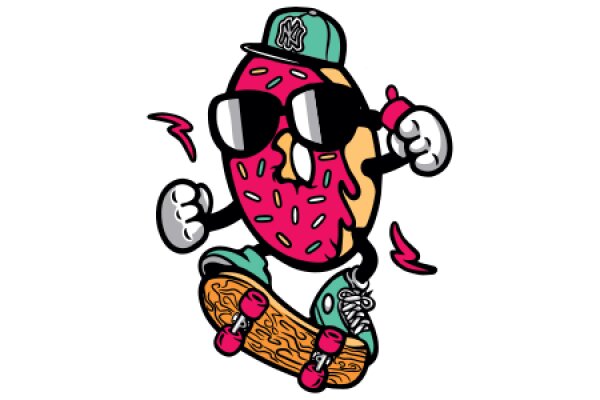 Vibrant and Playful: A Cartoon Skateboarder with a Sweet Tooth