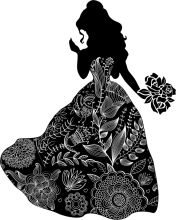 Silhouette of a Woman in a Floral Dress, Holding a Rose