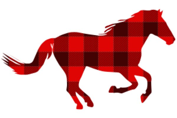 Elegant Red Horse Silhouette with Plaid Pattern