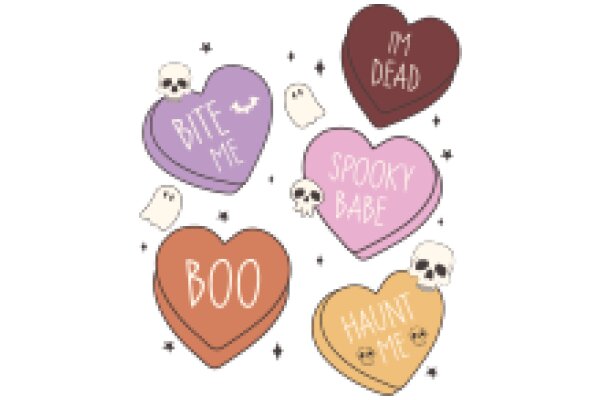 A Collection of Spooky-Themed Hearts with Playful Messages