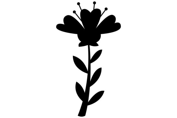 A Silhouette of a Flower with a Stem, Set Against a White Background