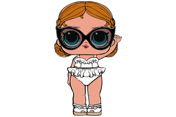 A Playful Cartoon of a Girl in a Swimsuit and Glasses