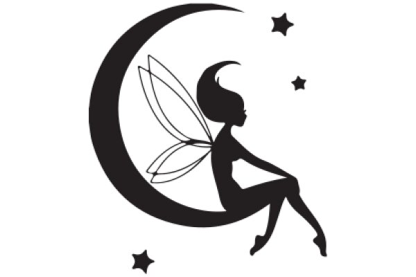 Silhouette of a Tinkerbell-like Character on a Crescent Moon