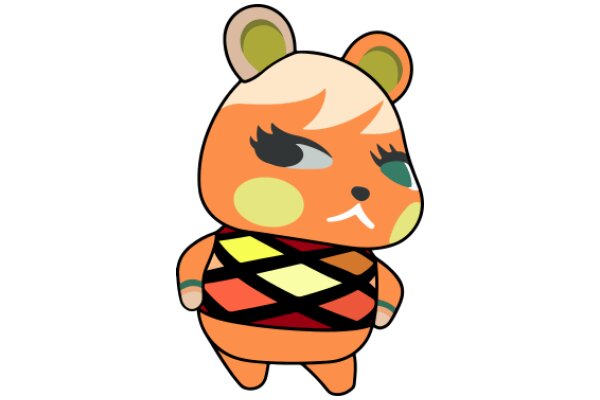 Vibrant Orange Cartoon Bear with a Stylish Vest and Elegant Eyes