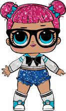 Stylish Cartoon Character with Pink Hair, Blue Shorts, and Glasses