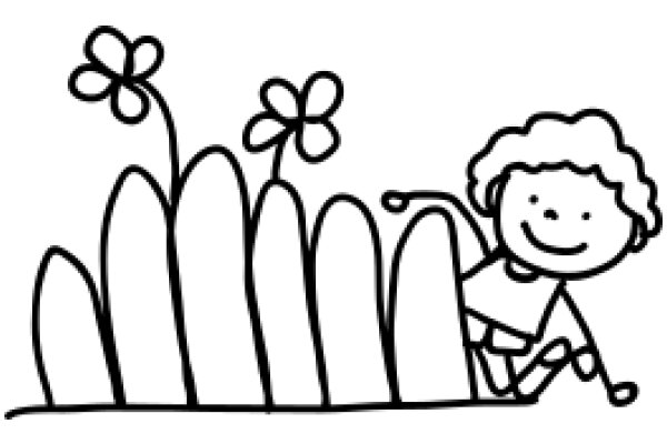 A Joyful Scene of a Child Playing with Flowers and a Rocky Structure