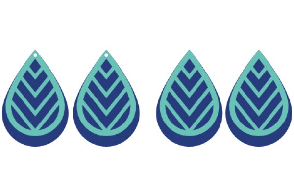 Three Stylized Blue Drops with Geometric Designs