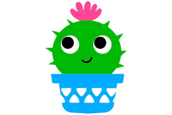 A Cute Cartoon Cactus in a Blue Pot