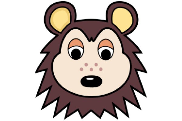 A Cute Cartoon Lion with Big Eyes and a Yellow Ear