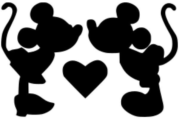 Silhouette of Two Minnie Mouse Figures with a Heart in the Center