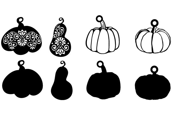 A Collection of Six Decorative Pumpkins and Ornaments