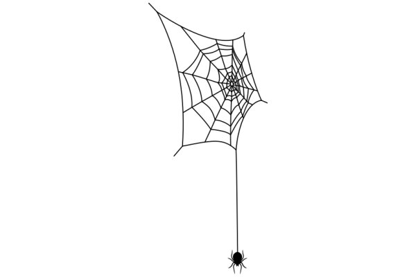 A Simple Line Drawing of a Spider Web and Spider