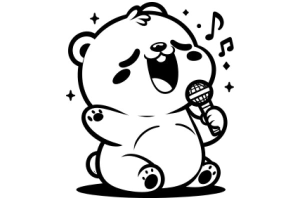 Adorable Cartoon Bear with a Microphone and Music Notes