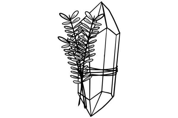 Stylized Illustration of a Geometric Plant and a Diamond-Shaped Structure