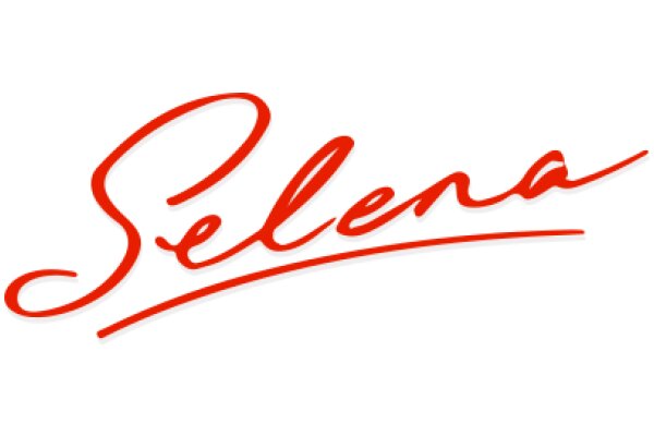 Stylish Red Sign with the Word 'Selena' in a Curved, Elegant Font