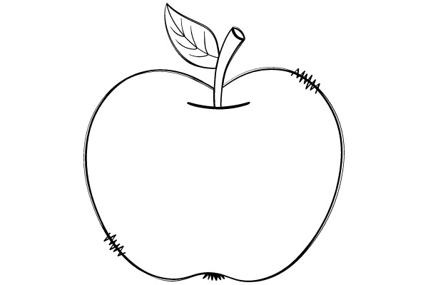 A Simple Line Drawing of an Apple with a Stem