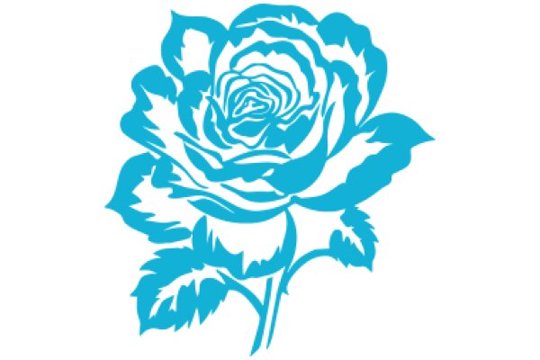 Stylized Blue Rose with Detailed Leaf Design