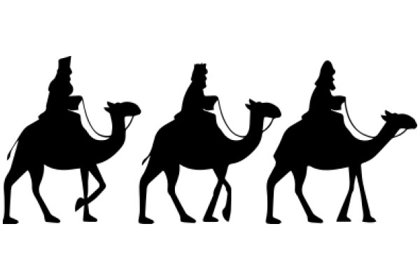 Silhouette of Camels and Riders in a Line